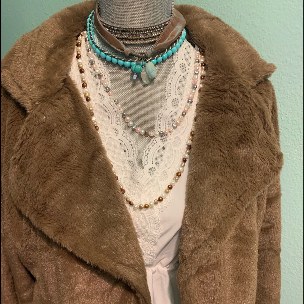 Light Coffee Faux Fur Open Jacket
